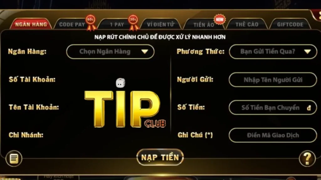 Câu hỏi về hình thức nạp tiền Tip Club