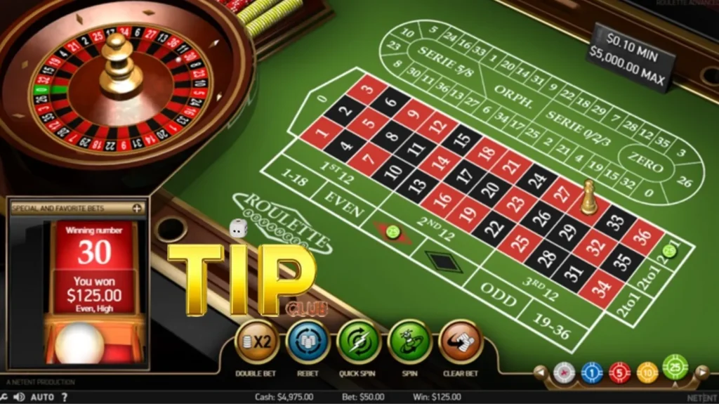 Cửa cược đa dạng tại Roulette trực tuyến Tip Club